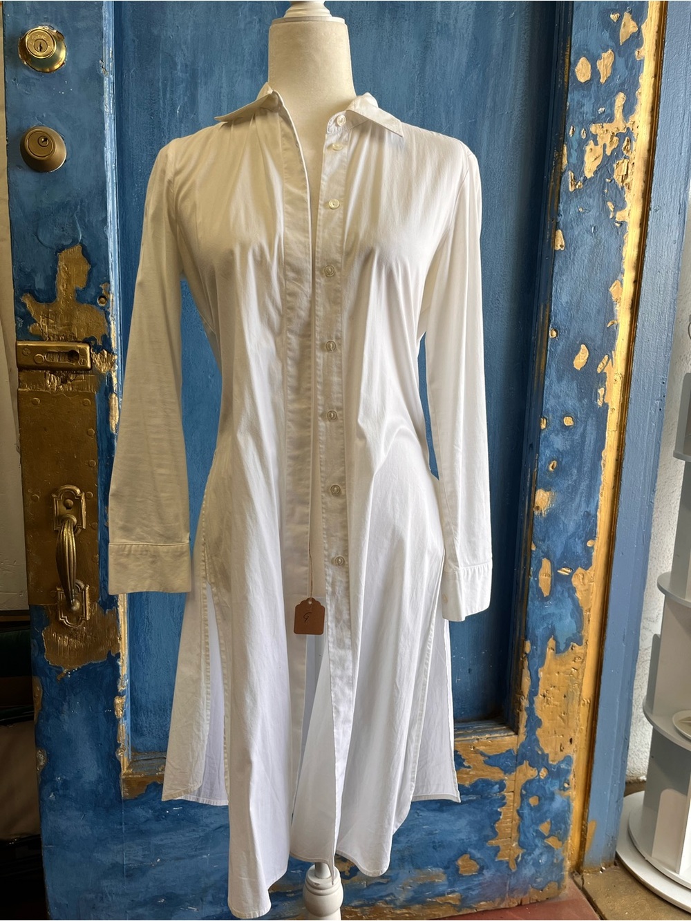 Adolfo Dominguez White Long-Sleeve Slits Shirt Dress